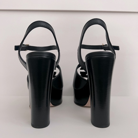 GUCCI Interlocking G Cutout Block Heel Platform Sandals Black Leather - Picture 6 of 16